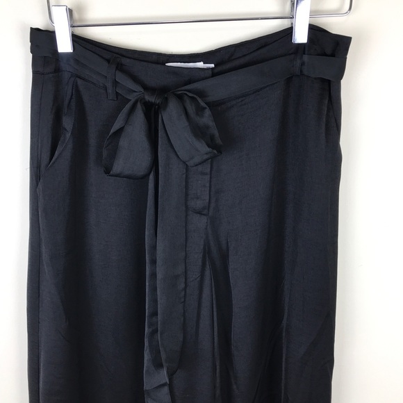 Black High Waisted Palazzo Wide Leg Pants Satin MD - Picture 3 of 8